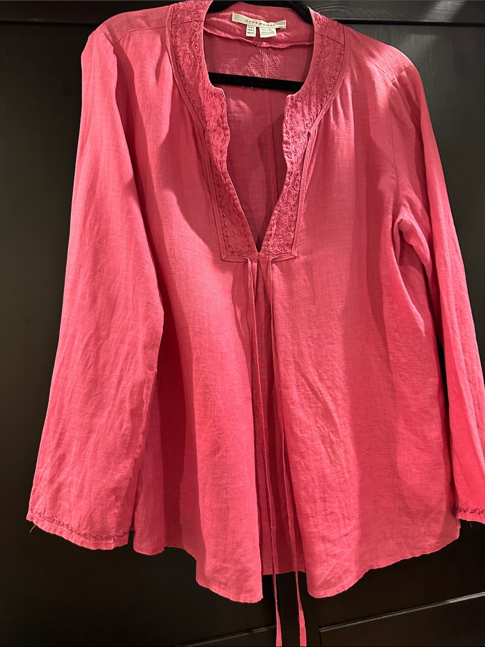 Zara Woman Pink Linen Tunic Top
